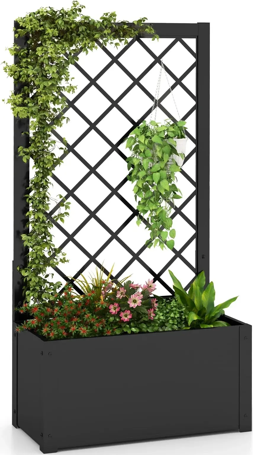 Pat de gradina inaltat cu spalier Costway GT4148BK (Black) - 2