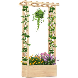 Pat de gradina inaltat cu spalier Costway GT4293NA (Natural) Thumb