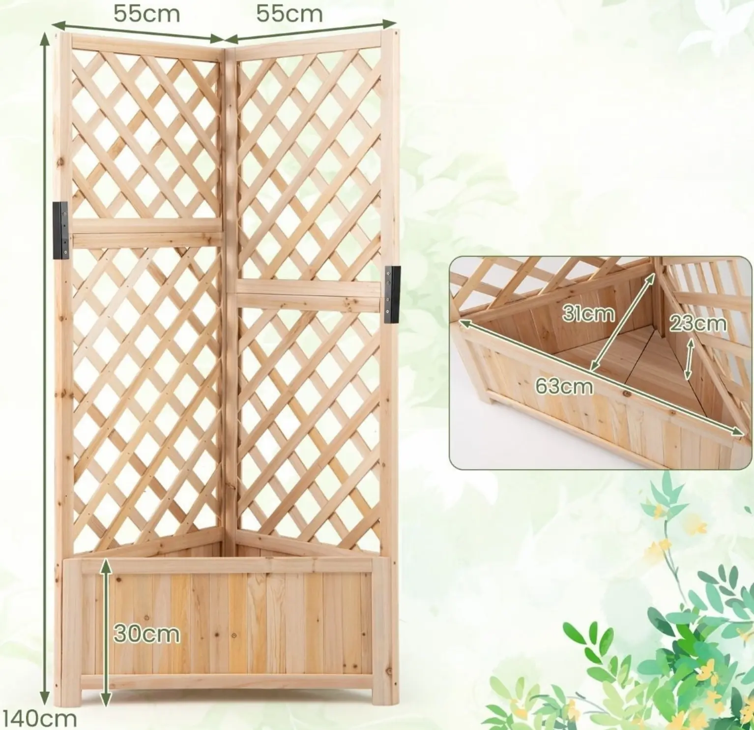 Pat de gradina inaltat cu spalier Costway GT4533NA (Natural) - 3
