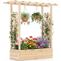 Pat de gradina inaltat cu spalier Costway GT4591NA (Natural) Thumb