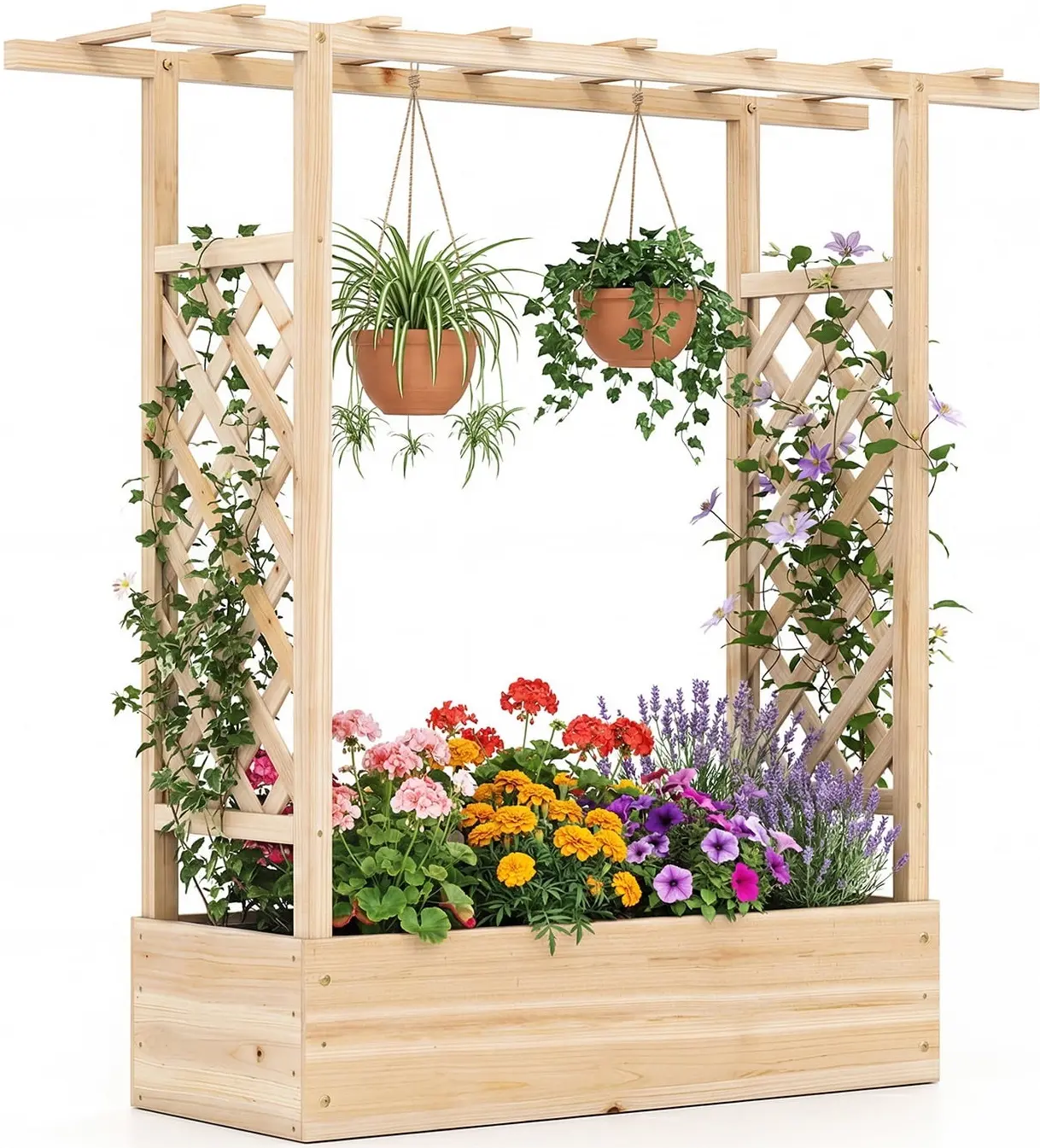 Pat de gradina inaltat cu spalier Costway GT4591NA (Natural) - 2