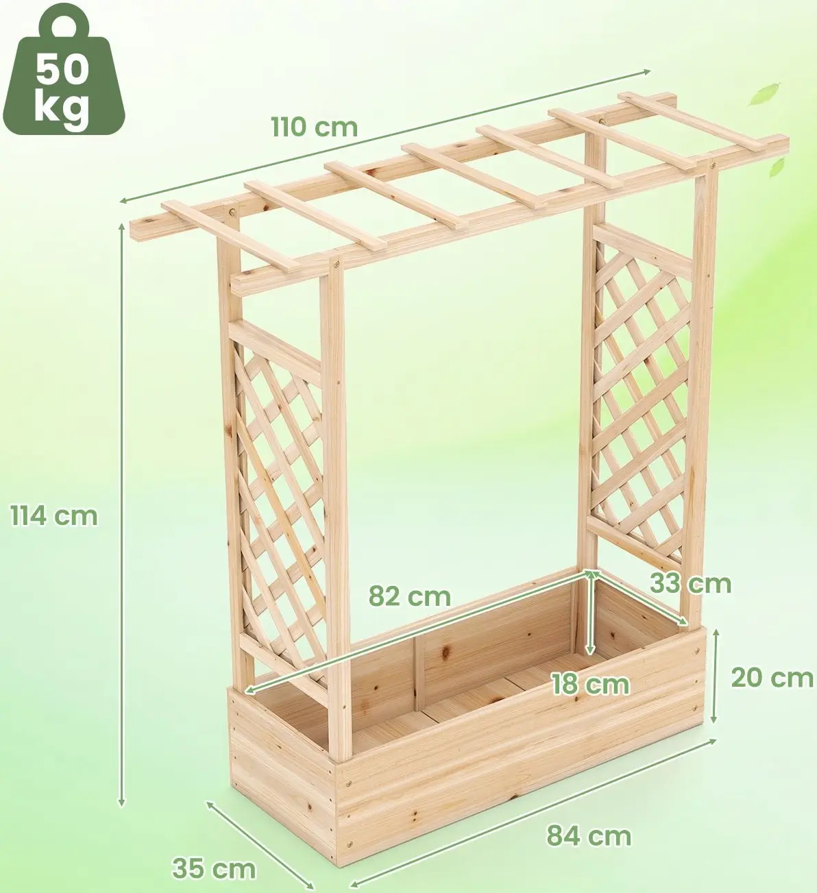 Pat de gradina inaltat cu spalier Costway GT4591NA (Natural) - 3