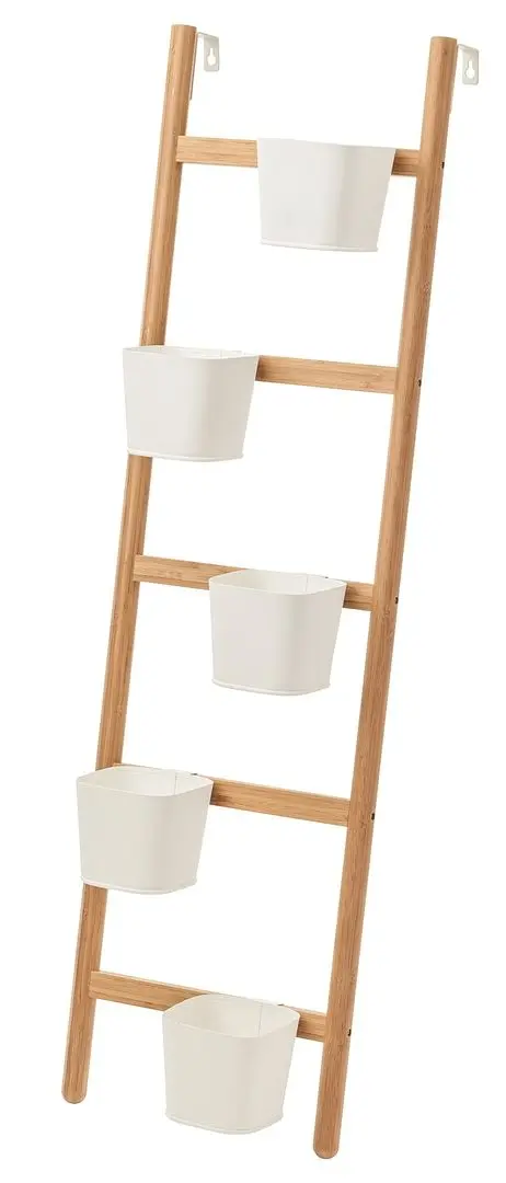 Etajera pentru flori Ikea Satsumas 5 ghivece 125cm (Bambus/Alb)