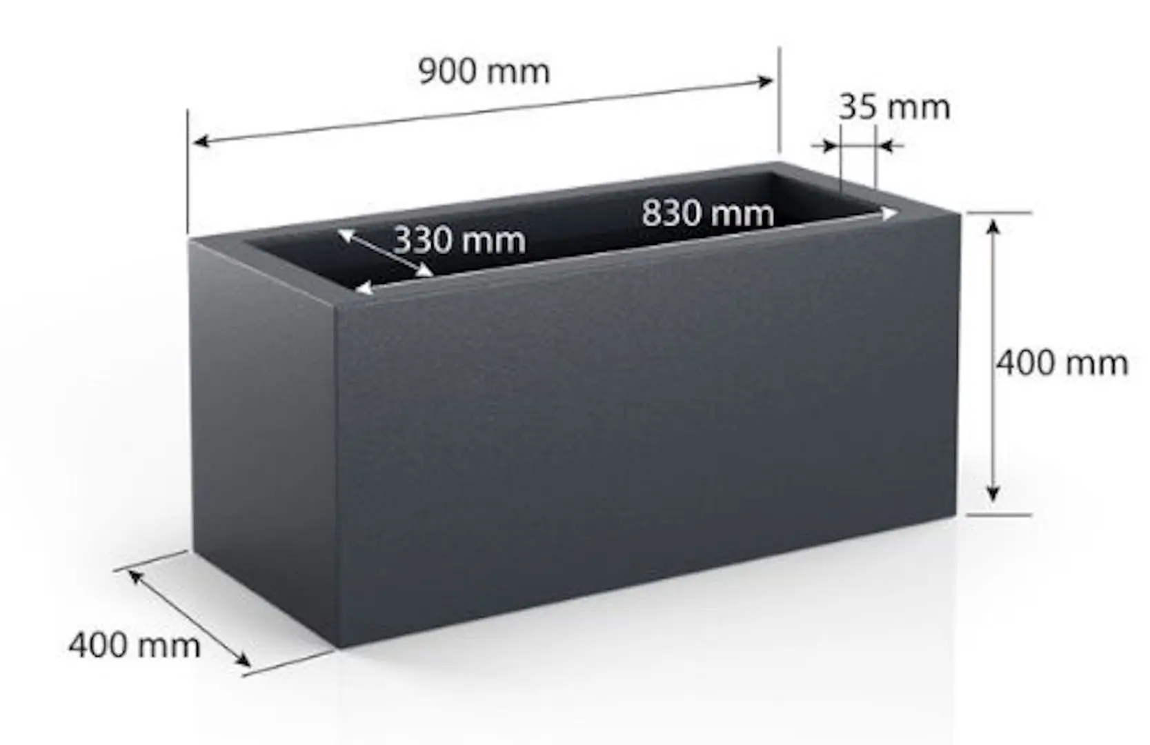 Ghiveci Monumo Long 40cm (Anthracite) - 7