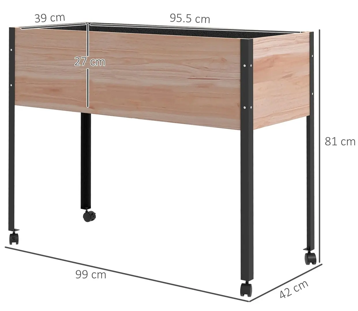 Цветочный ящик мобильный Outsunny 845-974V00ND (Natural/Black) - 4