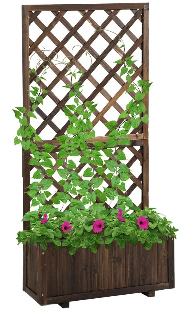 Jardiniera de flori + spalier Outsunny 845-127BN (Natural Wood)