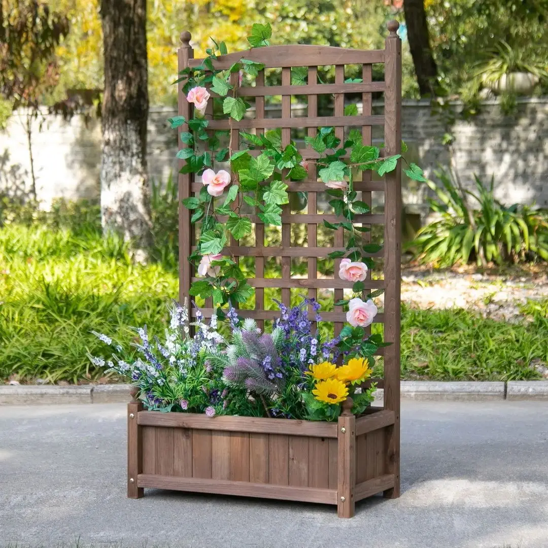 Jardiniera de flori + spalier Outsunny 845-463 (Brown)