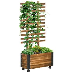 Jardiniera de flori + spalier Outsunny 845-797V00DW (Natural)