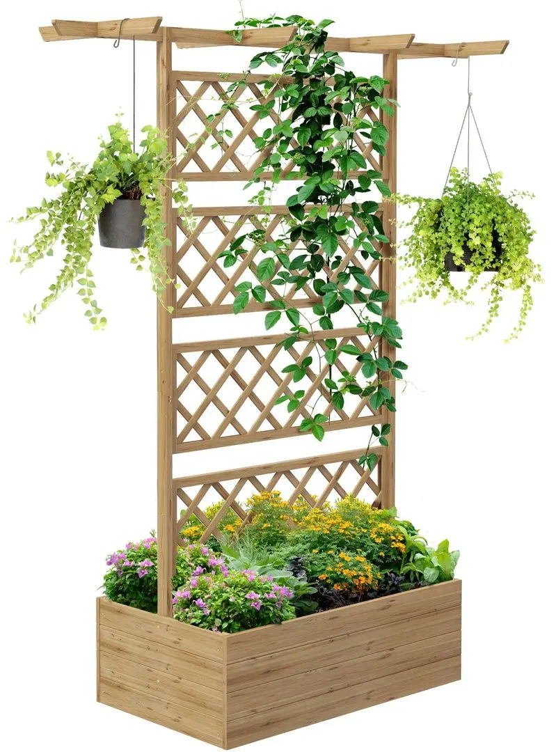 Jardiniera de flori + spalier Outsunny 845-999V00ND (Natural)