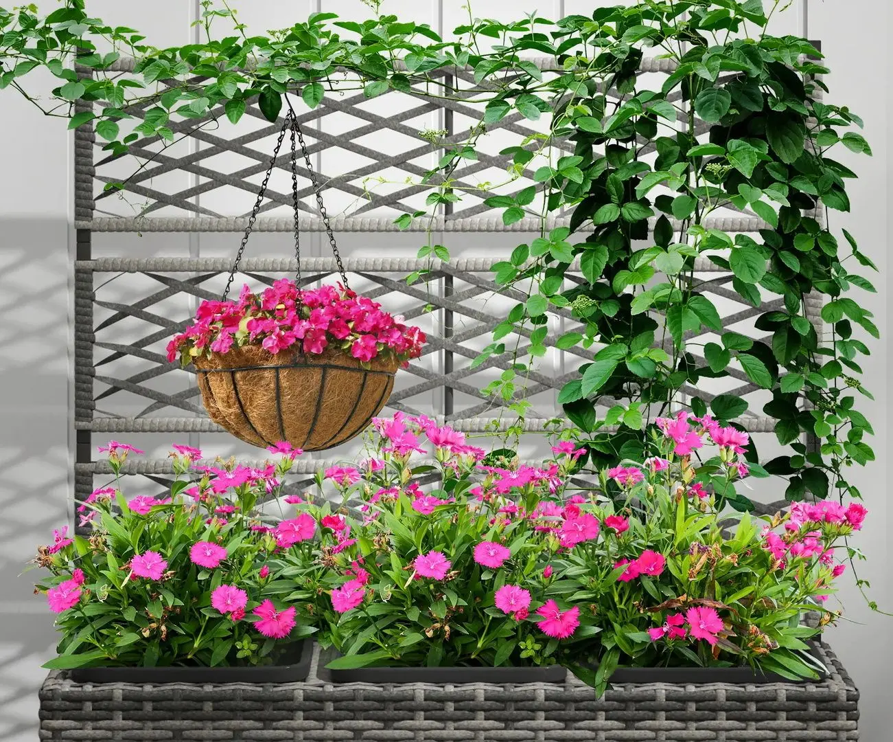 Jardiniera de flori + spalier Outsunny 867-186V00GG (Light Grey)