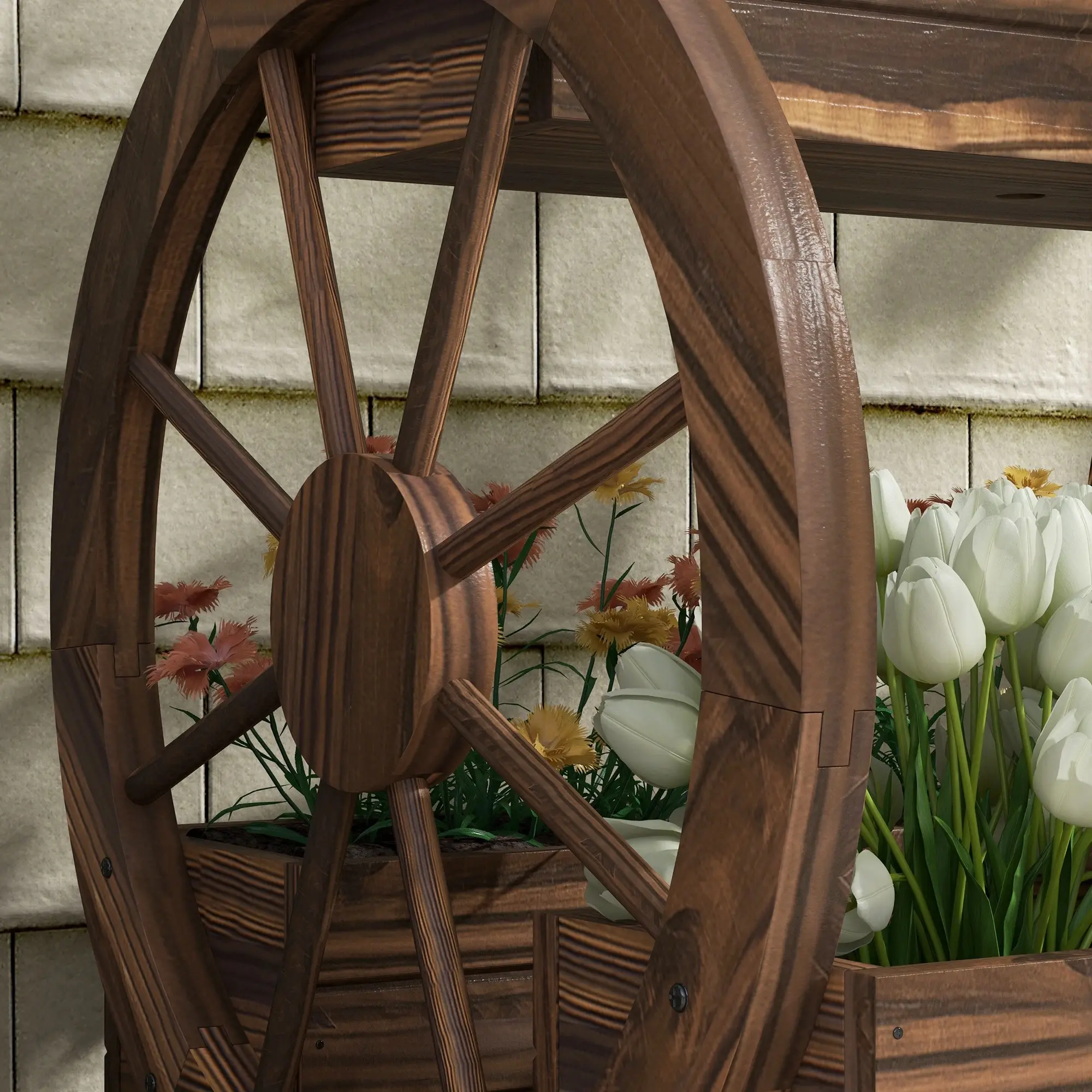 Pat de gradina inaltat cu 2 nivele Outsunny 84H-030V00TN (Natural) - 6