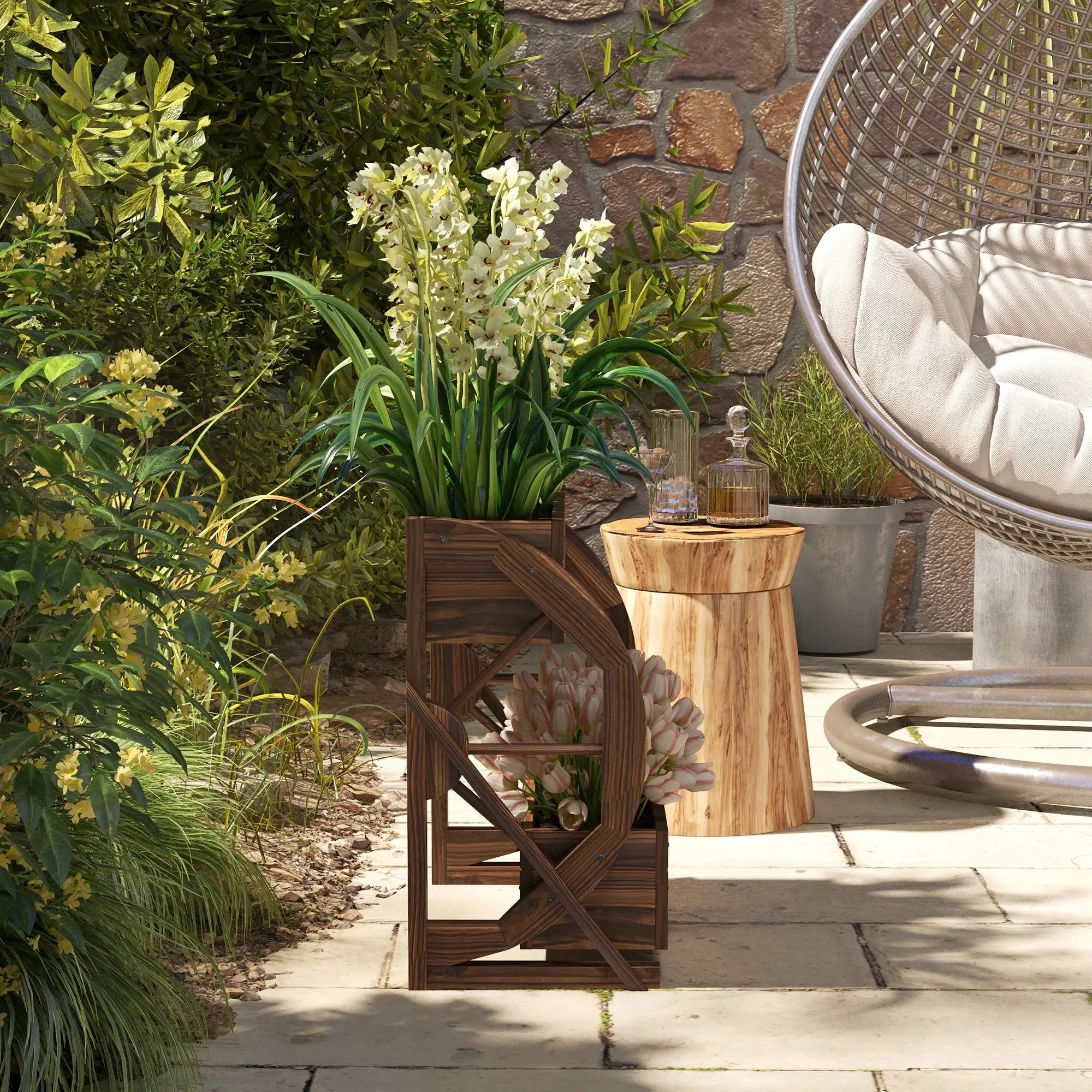 Pat de gradina inaltat cu 2 nivele Outsunny 84H-031V00TN (Natural) - 6