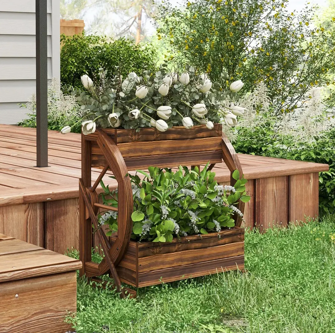 Pat de gradina inaltat cu 2 nivele Outsunny 84H-031V00TN (Natural)