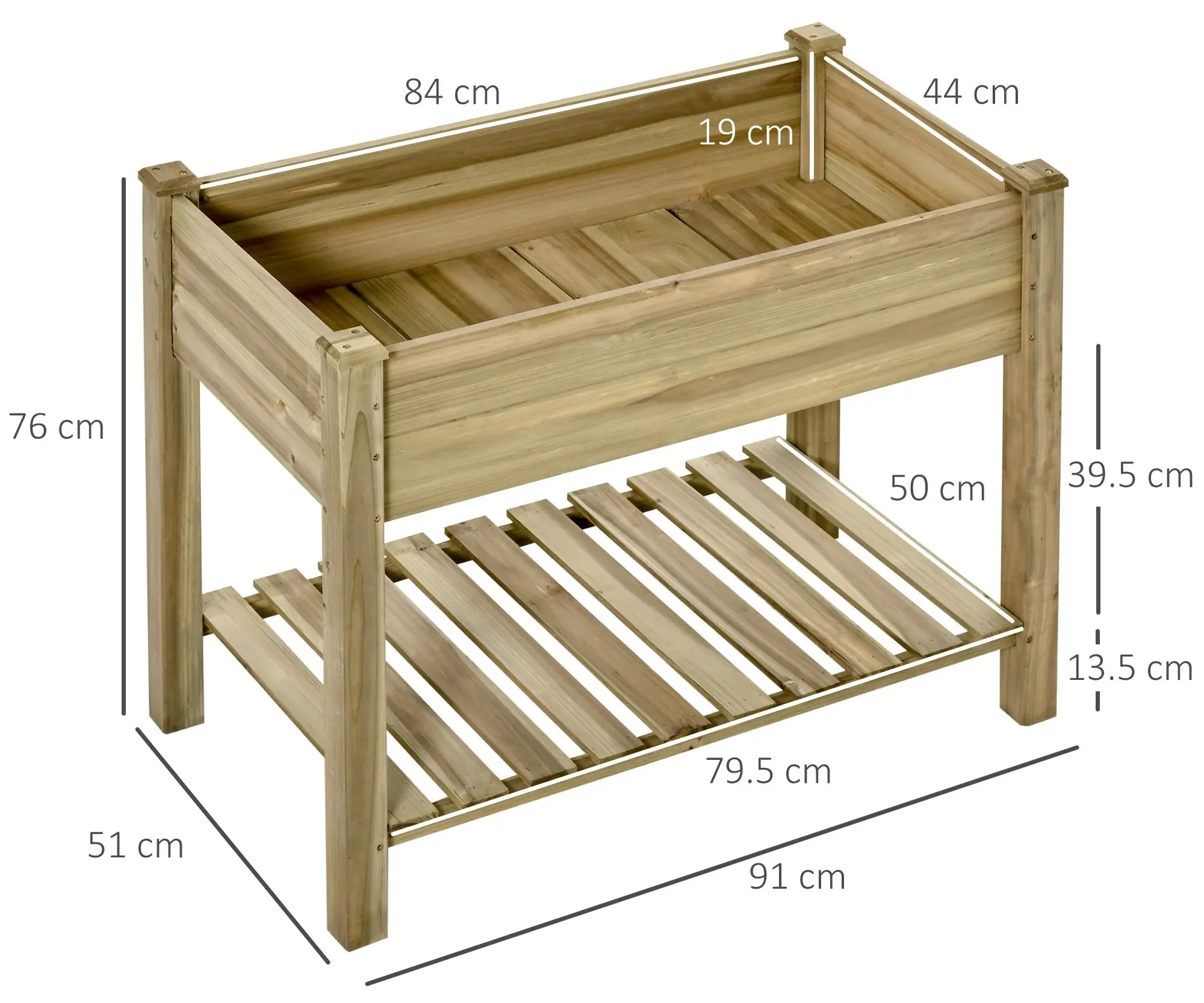 Pat de gradina inaltat cu picioare Outsunny 845-661 (Natural) - 4