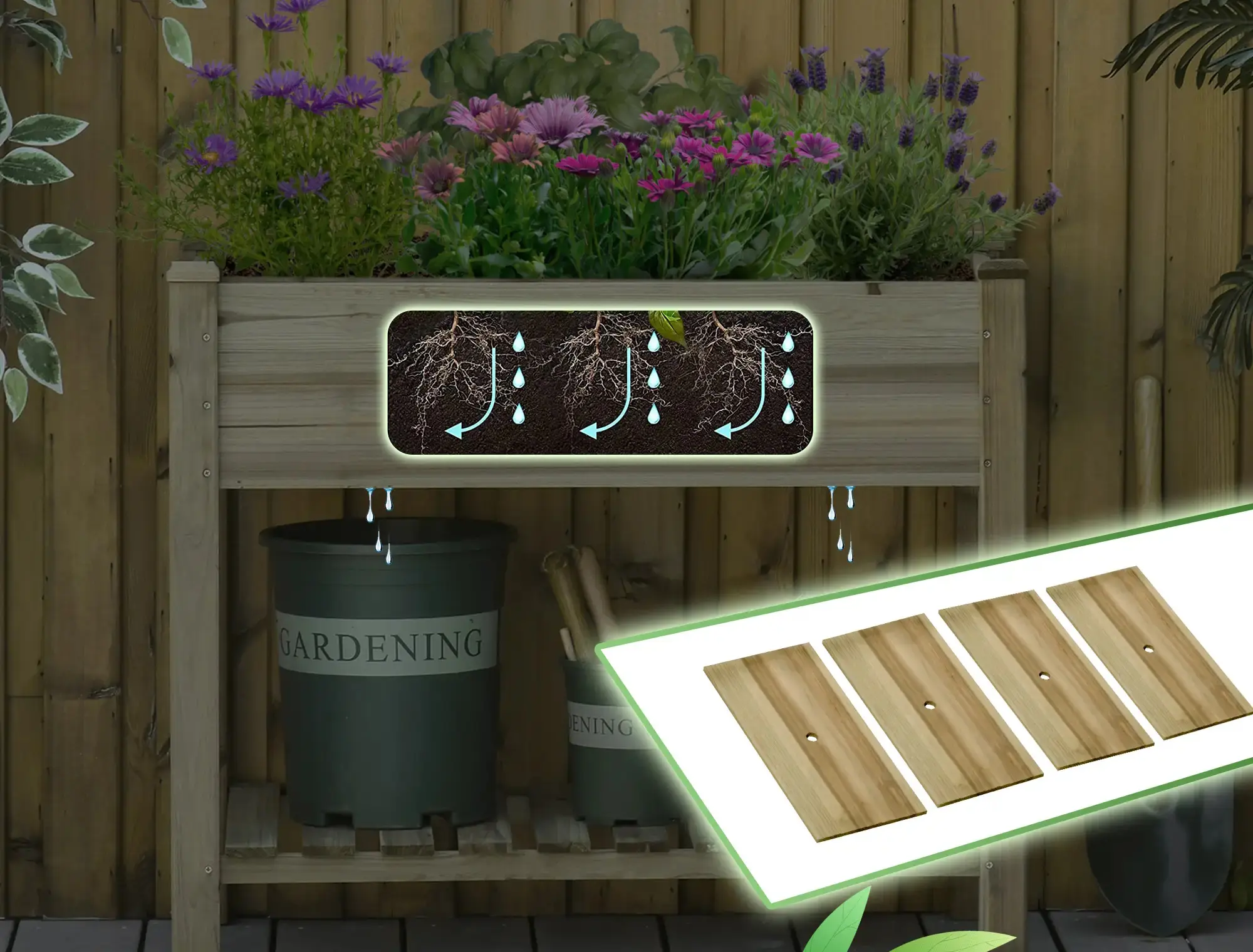 Pat de gradina inaltat cu picioare Outsunny 845-661 (Natural) - 6