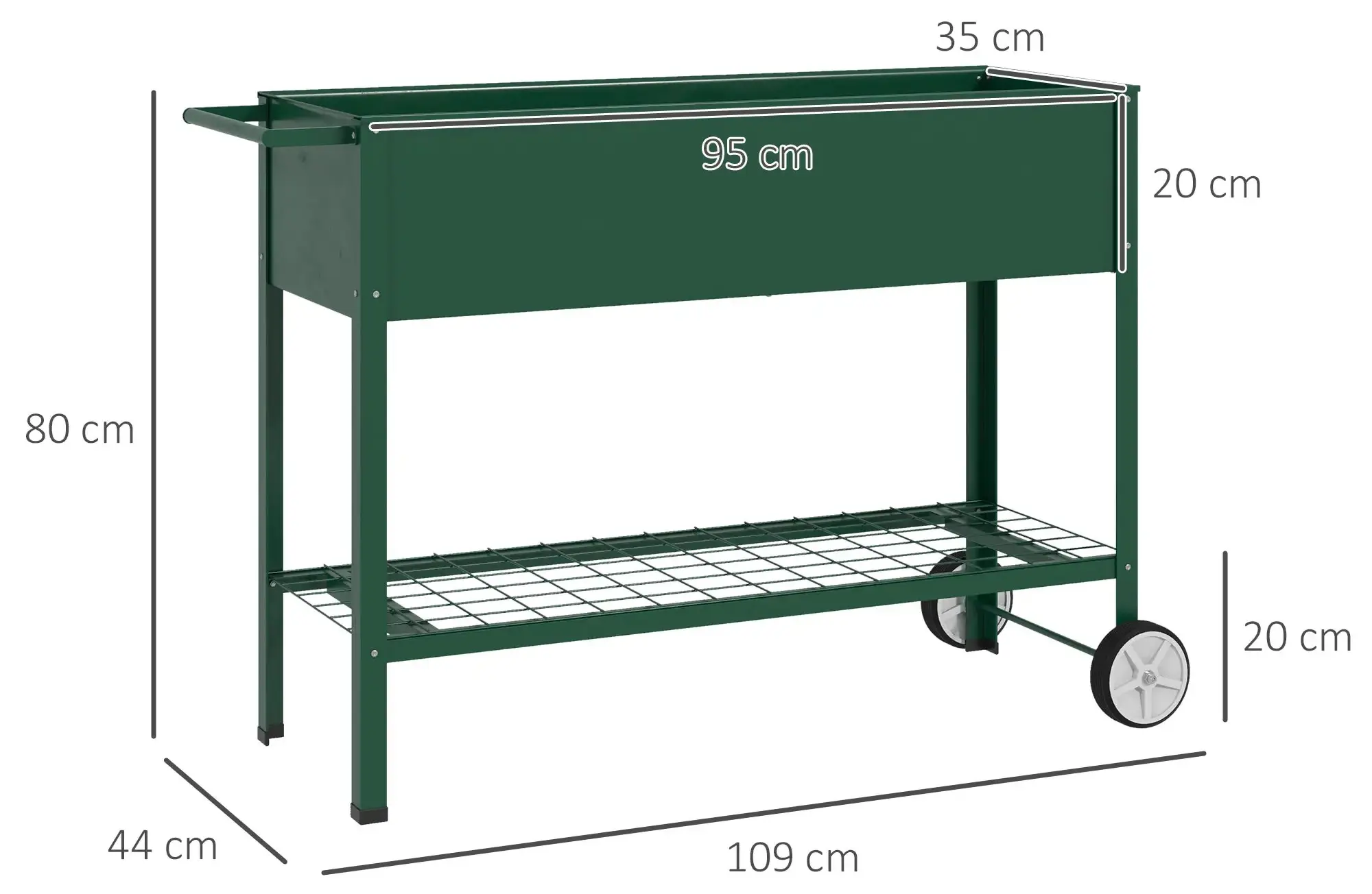 Pat de gradina cu picioare si roti Outsunny 845-384V01GN (Green) - 4