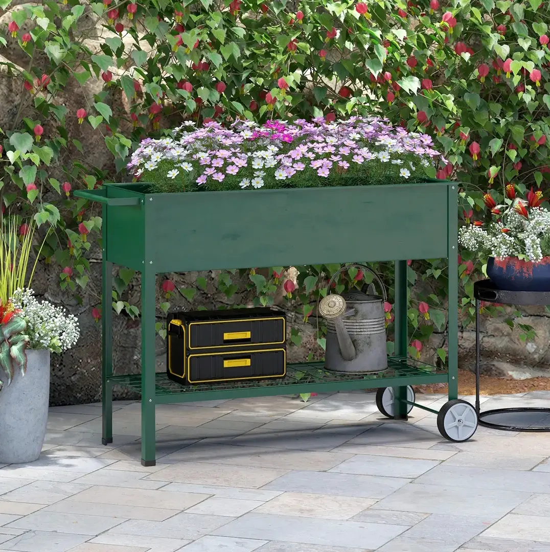 Pat de gradina cu picioare si roti Outsunny 845-384V01GN (Green)