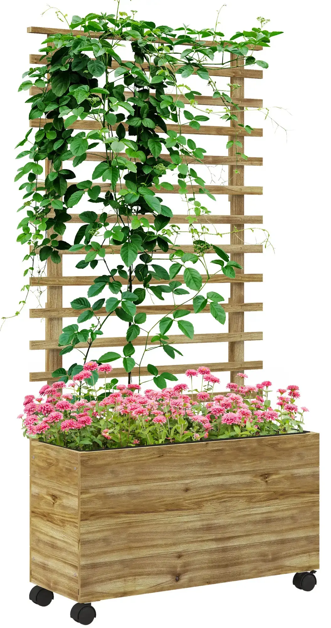 Pat de gradina cu spalier si roti Outsunny 845-584V00ND (Natural) - 2