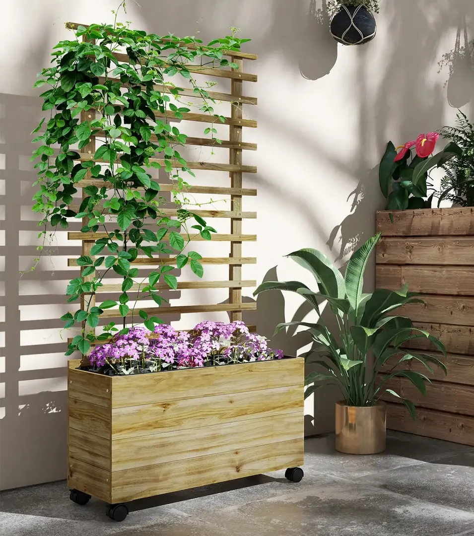 Pat de gradina cu spalier si roti Outsunny 845-584V00ND (Natural)