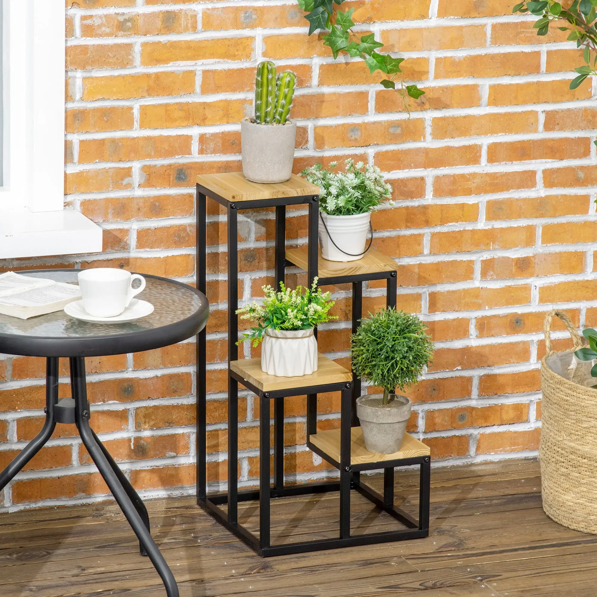 Suport pentru flori Outsunny 845-801V00ND (Natural/Black) - 2