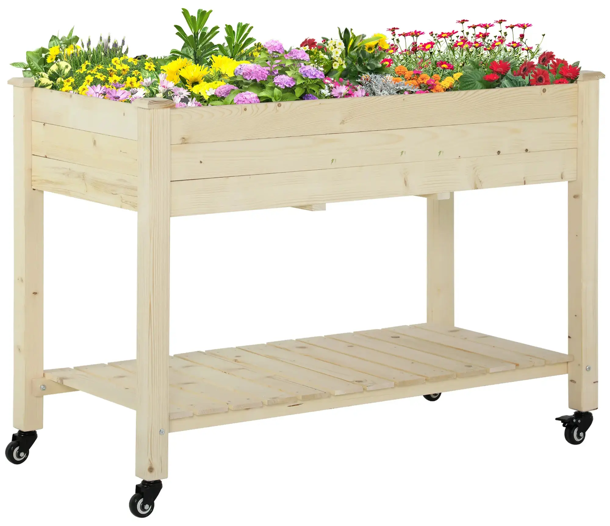 Pat de gradina inaltat cu roti Outsunny 845-365 (Natural) - 2