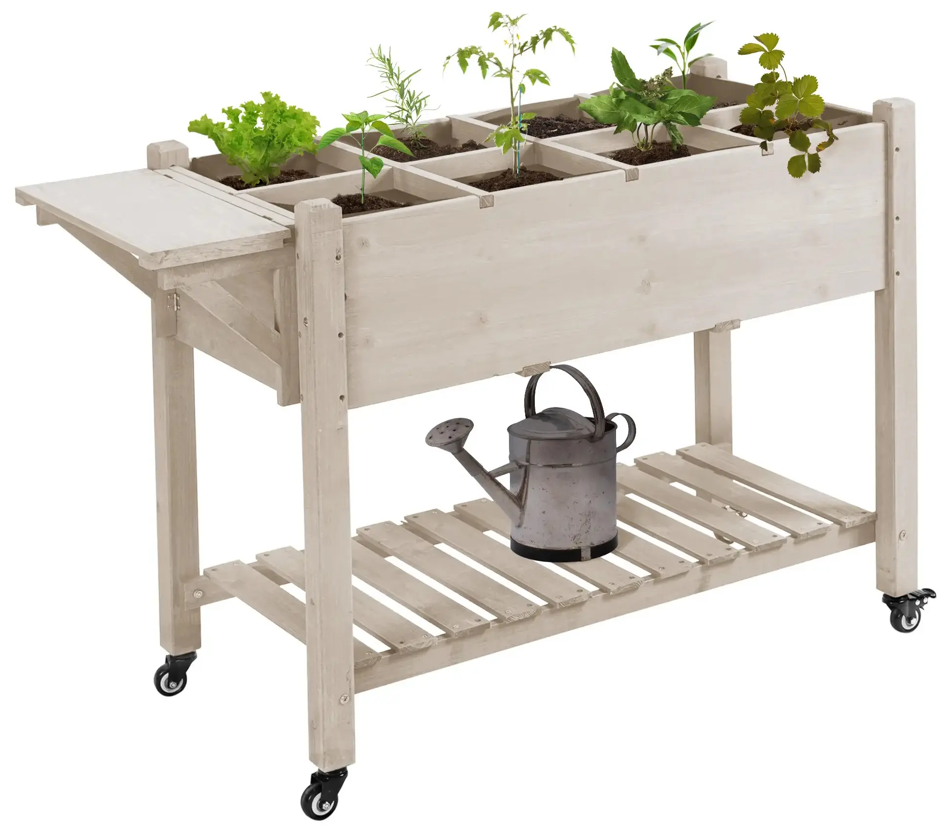 Pat de gradina inaltat cu roti Outsunny 845-396V01ND (Natural) - 2