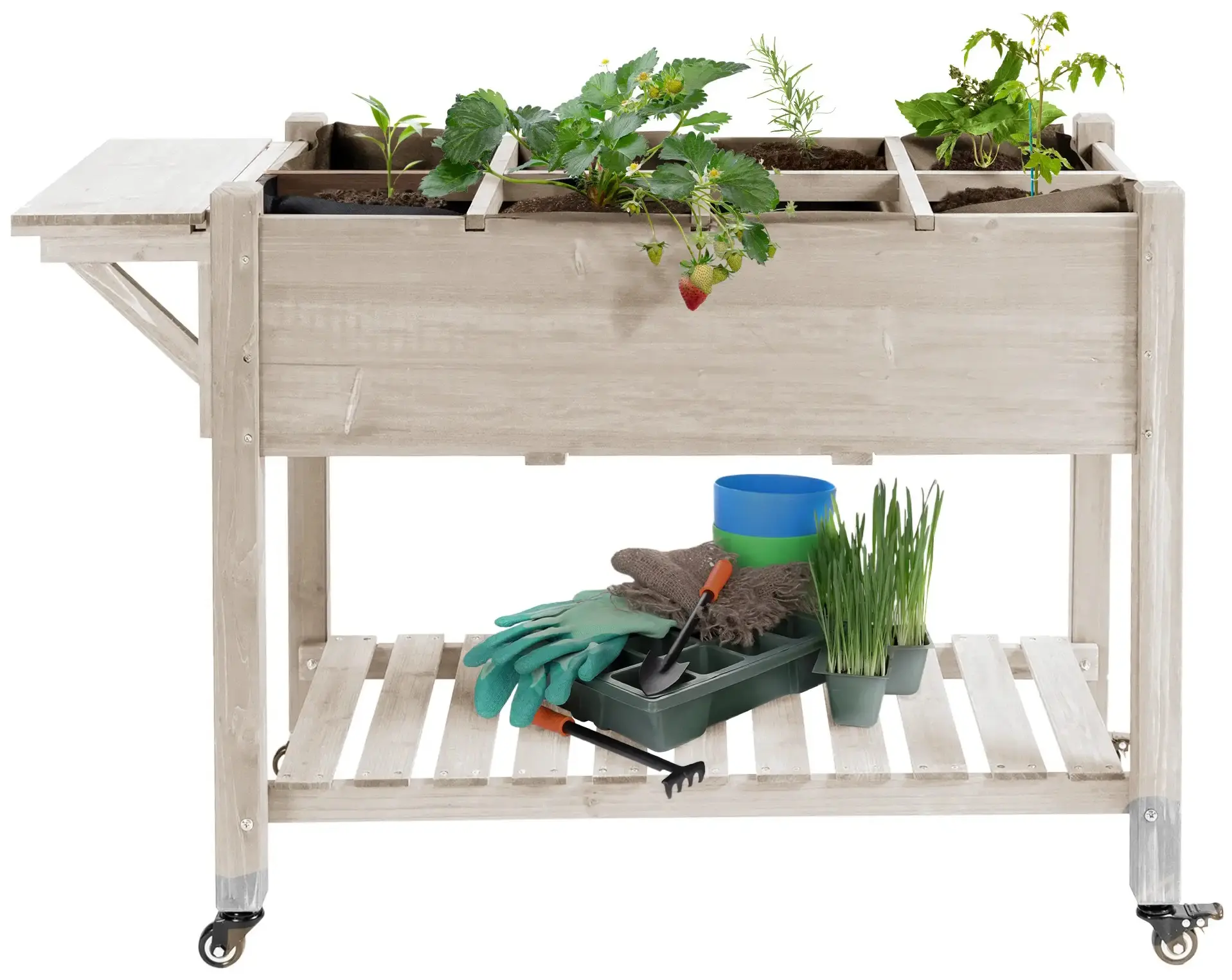 Pat de gradina inaltat cu roti Outsunny 845-396V01ND (Natural) - 3