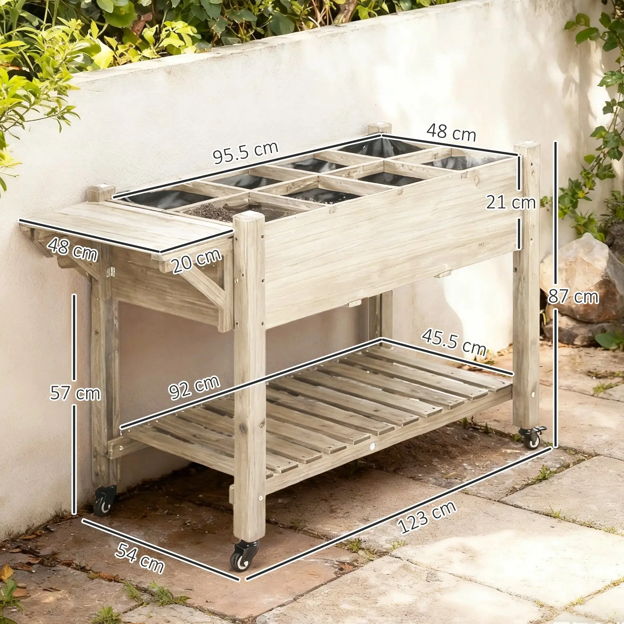 Pat de gradina inaltat cu roti Outsunny 845-396V01ND (Natural) - 7