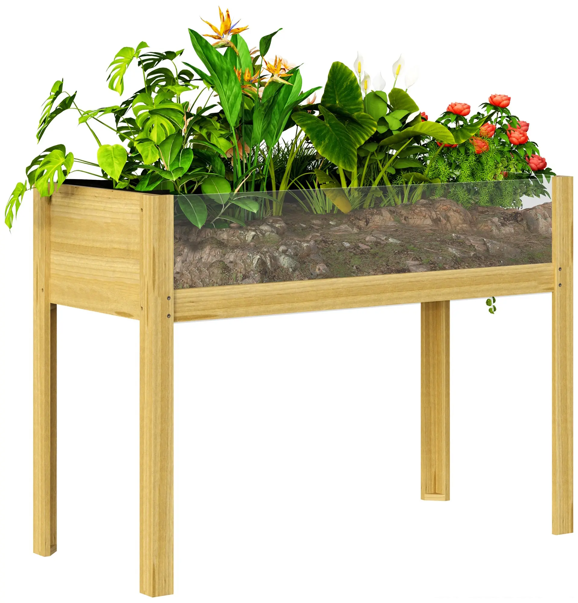 Pat de gradina inaltat pe picioare Outsunny 84H-176V01ND (Natural) - 3