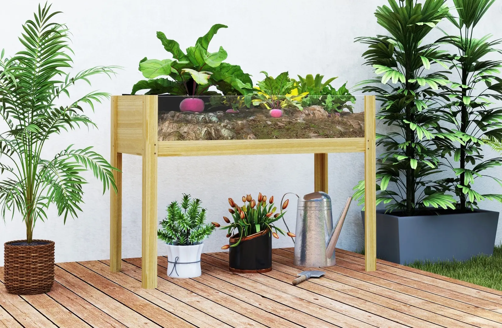 Pat de gradina inaltat pe picioare Outsunny 84H-176V01ND (Natural)