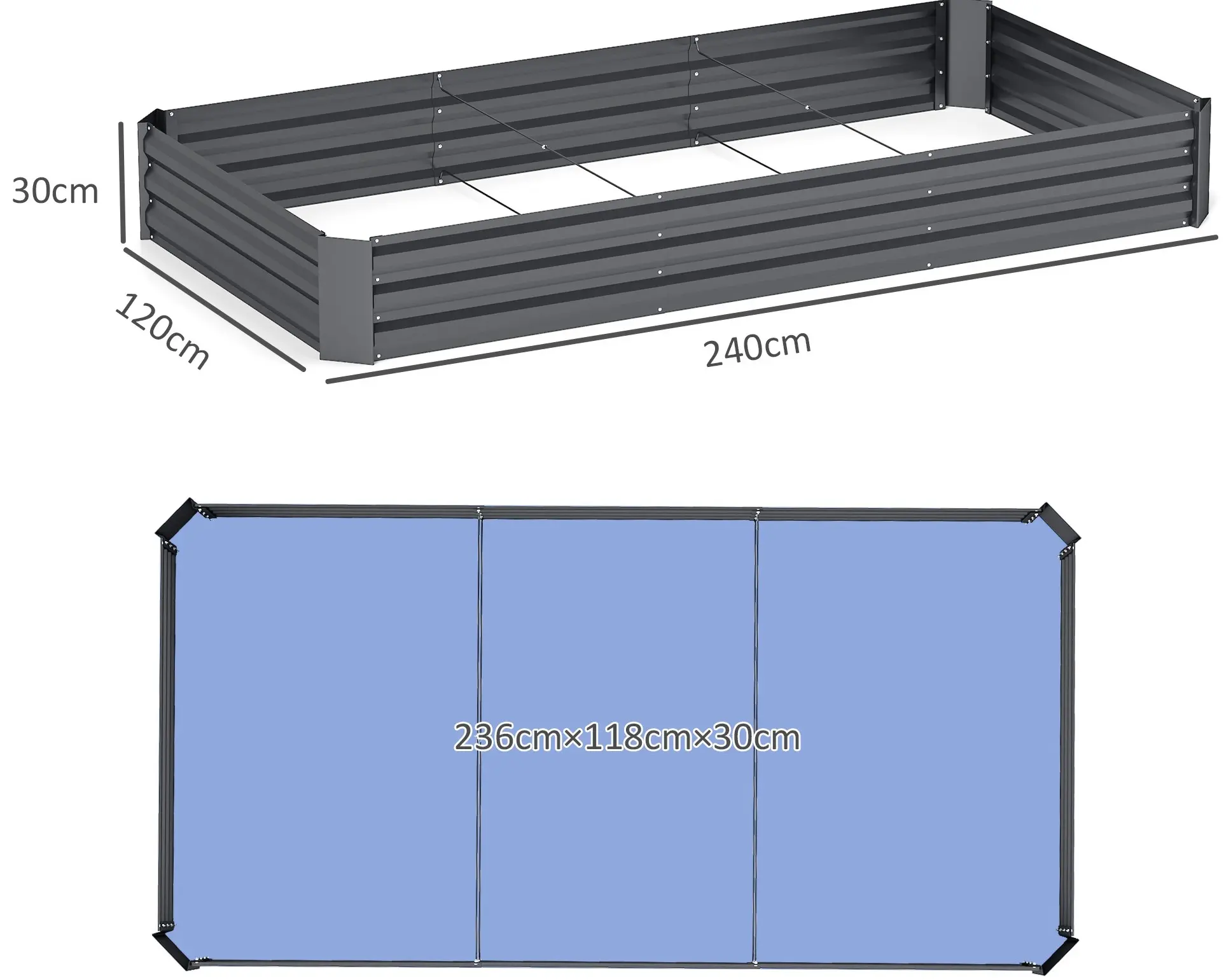 Pat de gradina inaltat Outsunny 84H-243V00CG (Dark Grey) - 9