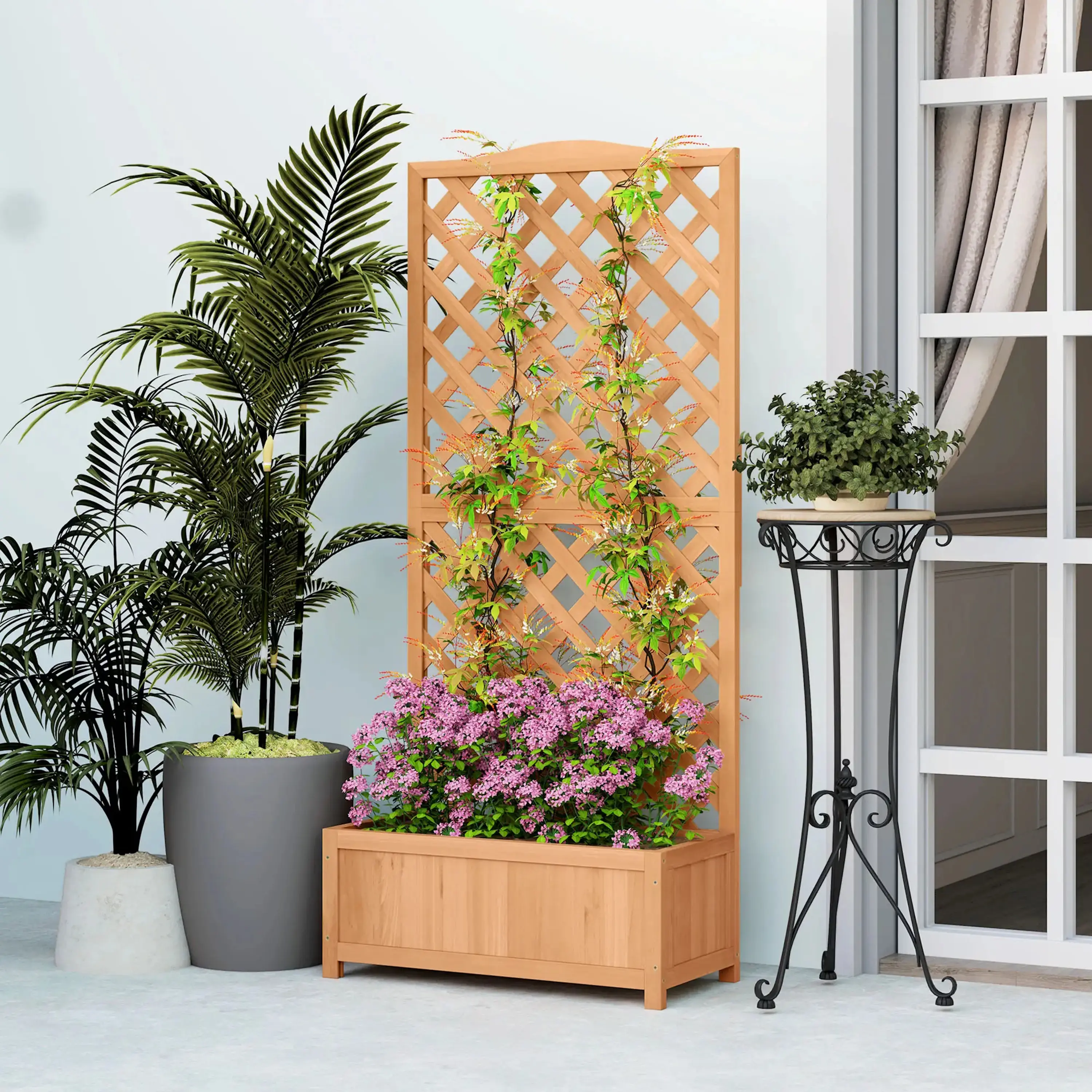 Pat de gradina inaltat cu spalier Outsunny 845-635V02BN (Brown) - 3