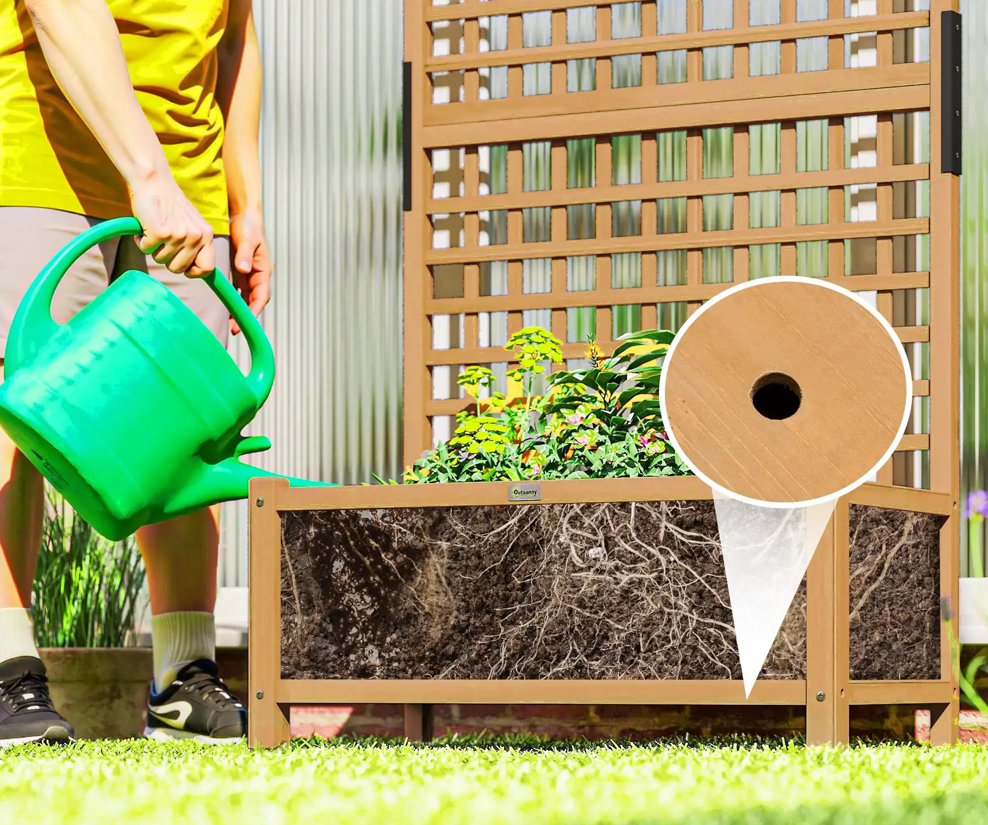 Pat de gradina inaltat cu spalier Outsunny 845-792V00YL (Yellow)