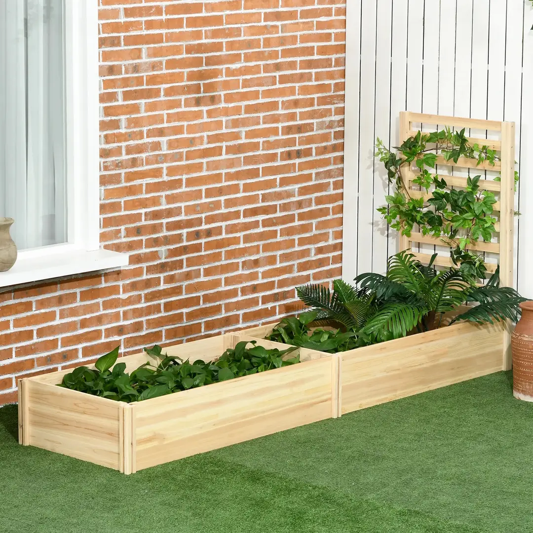 Pat de gradina inaltat cu spalier Outsunny 845-874V00ND (Natural)