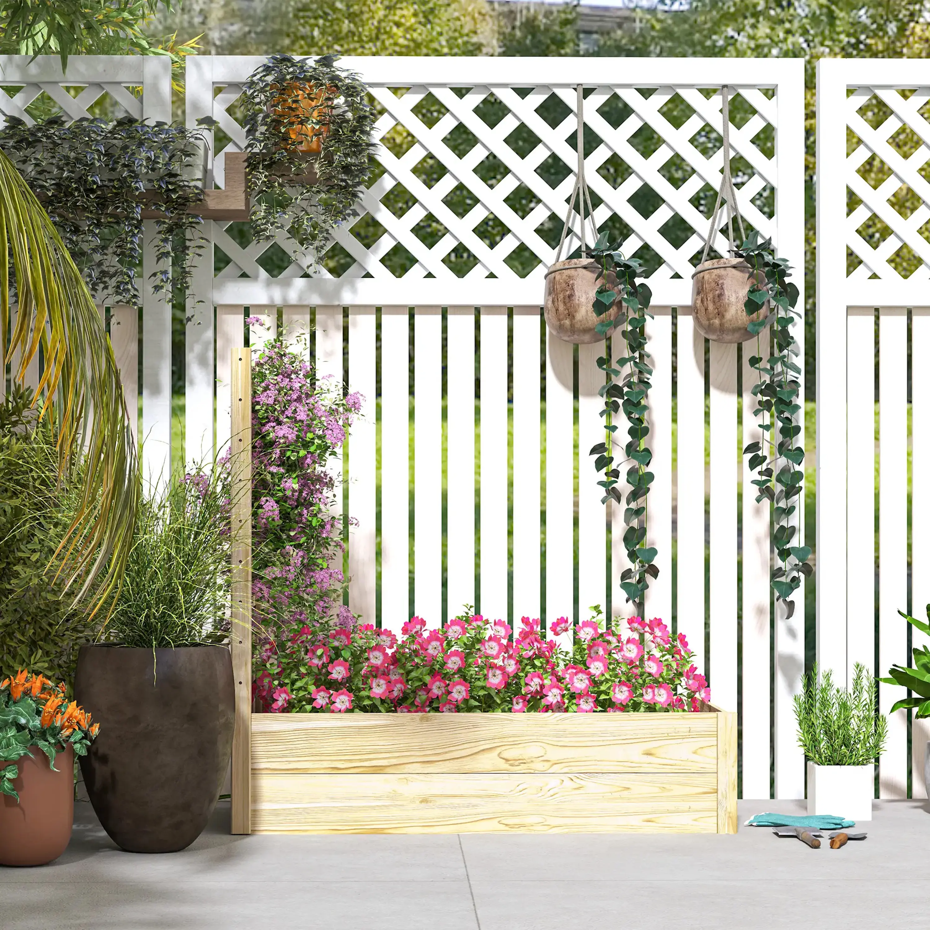 Pat de gradina inaltat cu spalier Outsunny 845-874V01ND (Natural) - 4