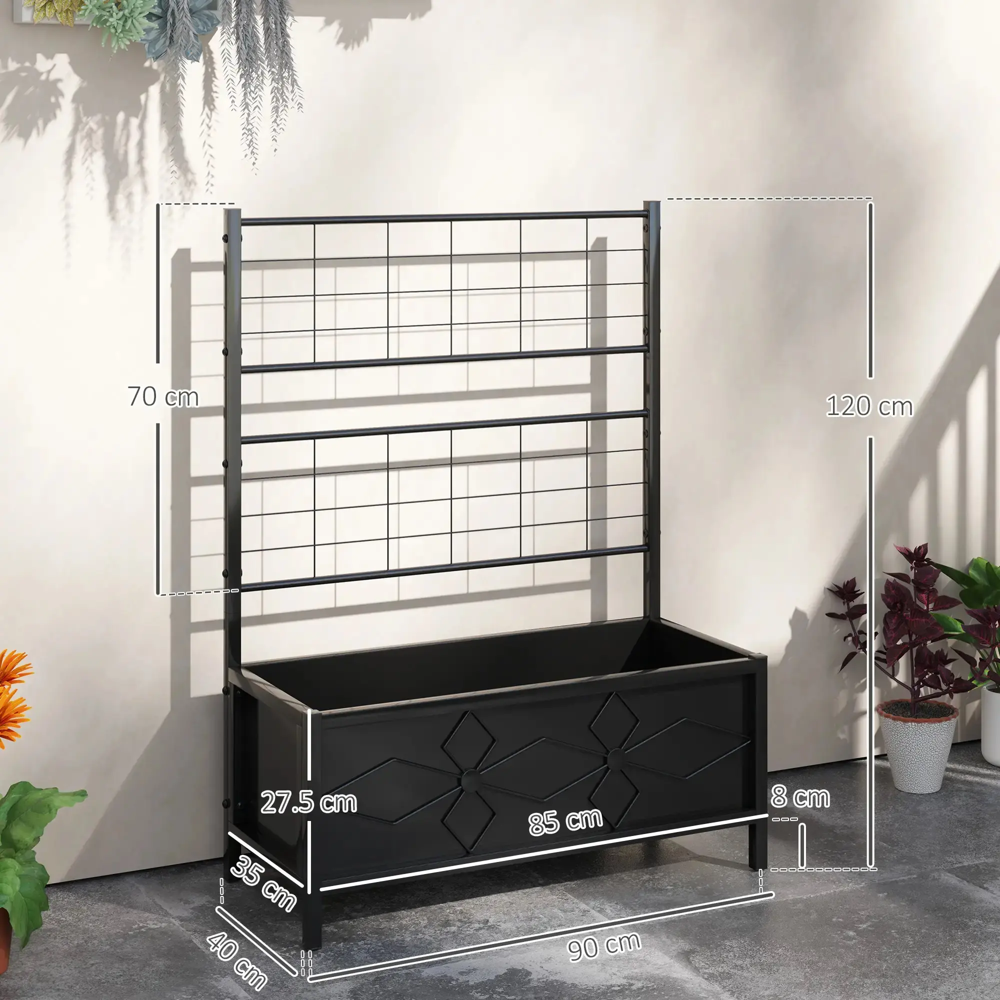 Pat de gradina inaltat cu spalier Outsunny 84H-145V00BK (Black) - 5