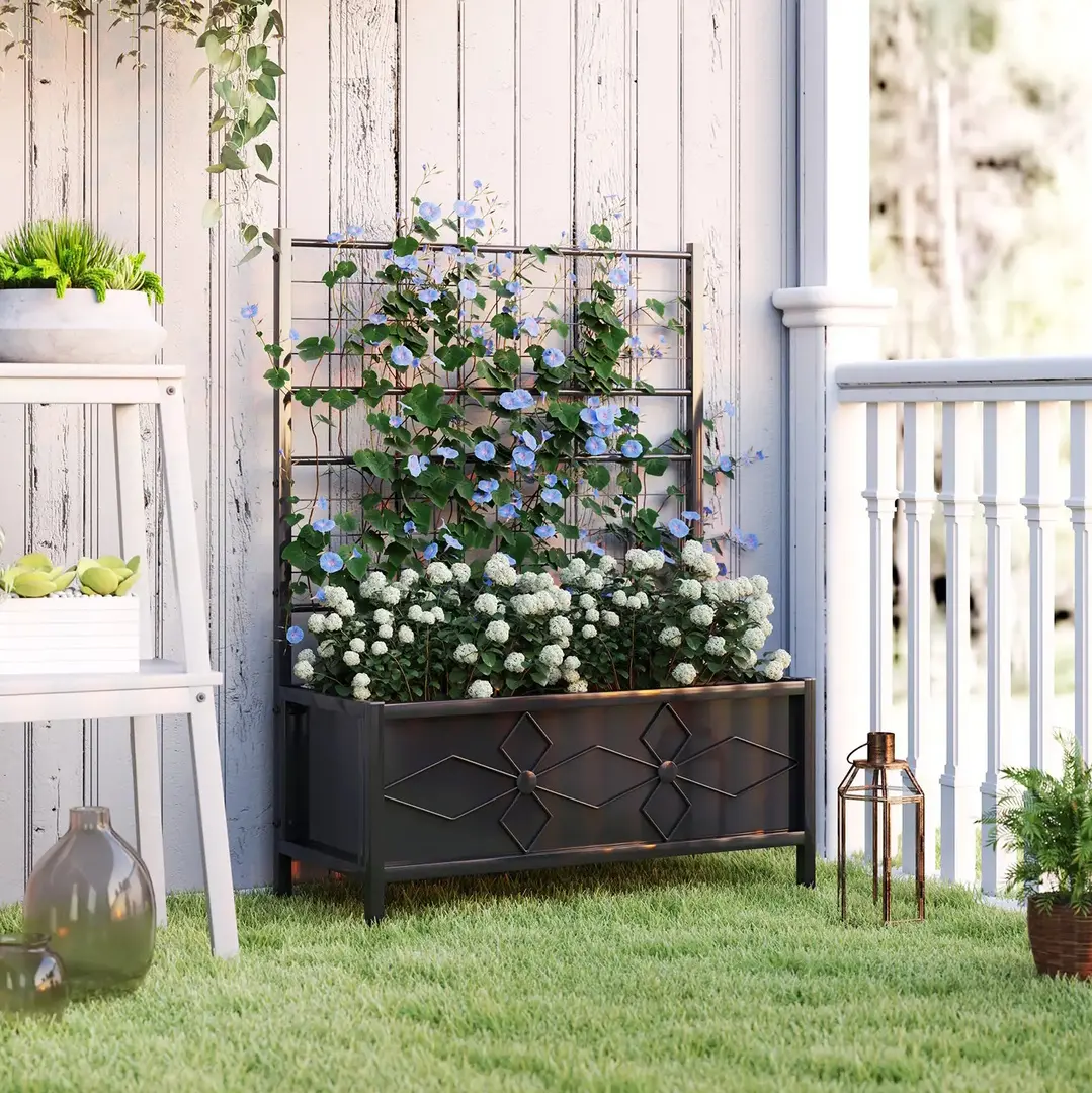 Pat de gradina inaltat cu spalier Outsunny 84H-145V00BK (Black)