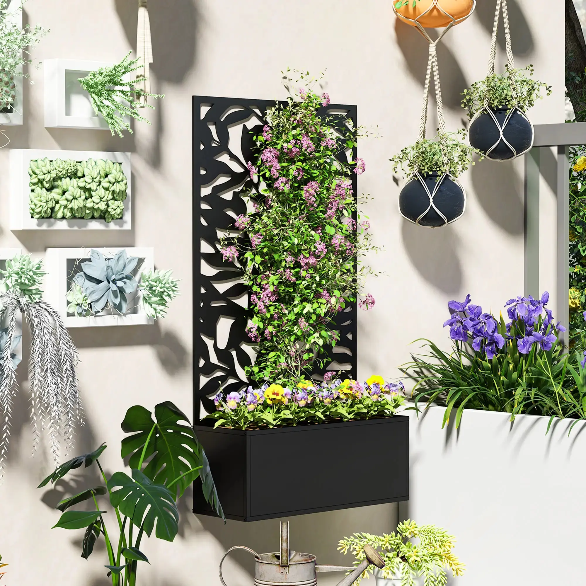 Pat de gradina inaltat cu spalier Outsunny 84H-173V00BK (Black)