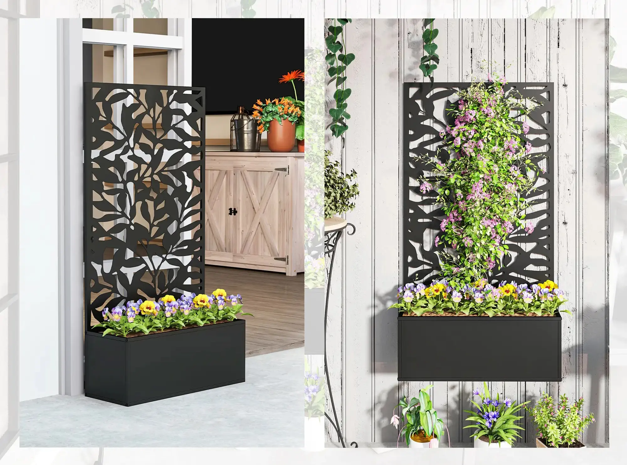 Pat de gradina inaltat cu spalier Outsunny 84H-173V00BK (Black)