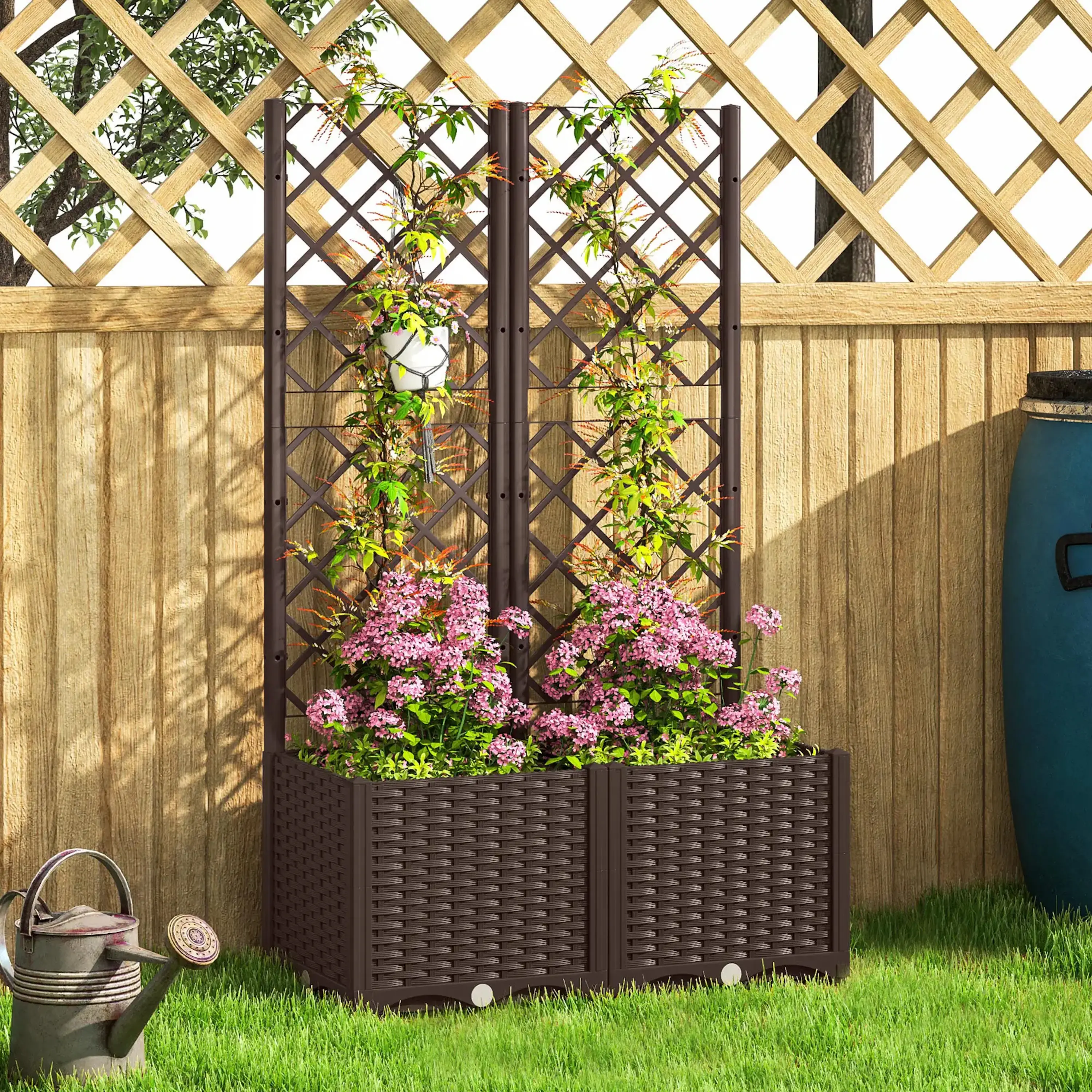 Pat de gradina inaltat cu spalier Outsunny 84H-285V00BN (Brown) - 4