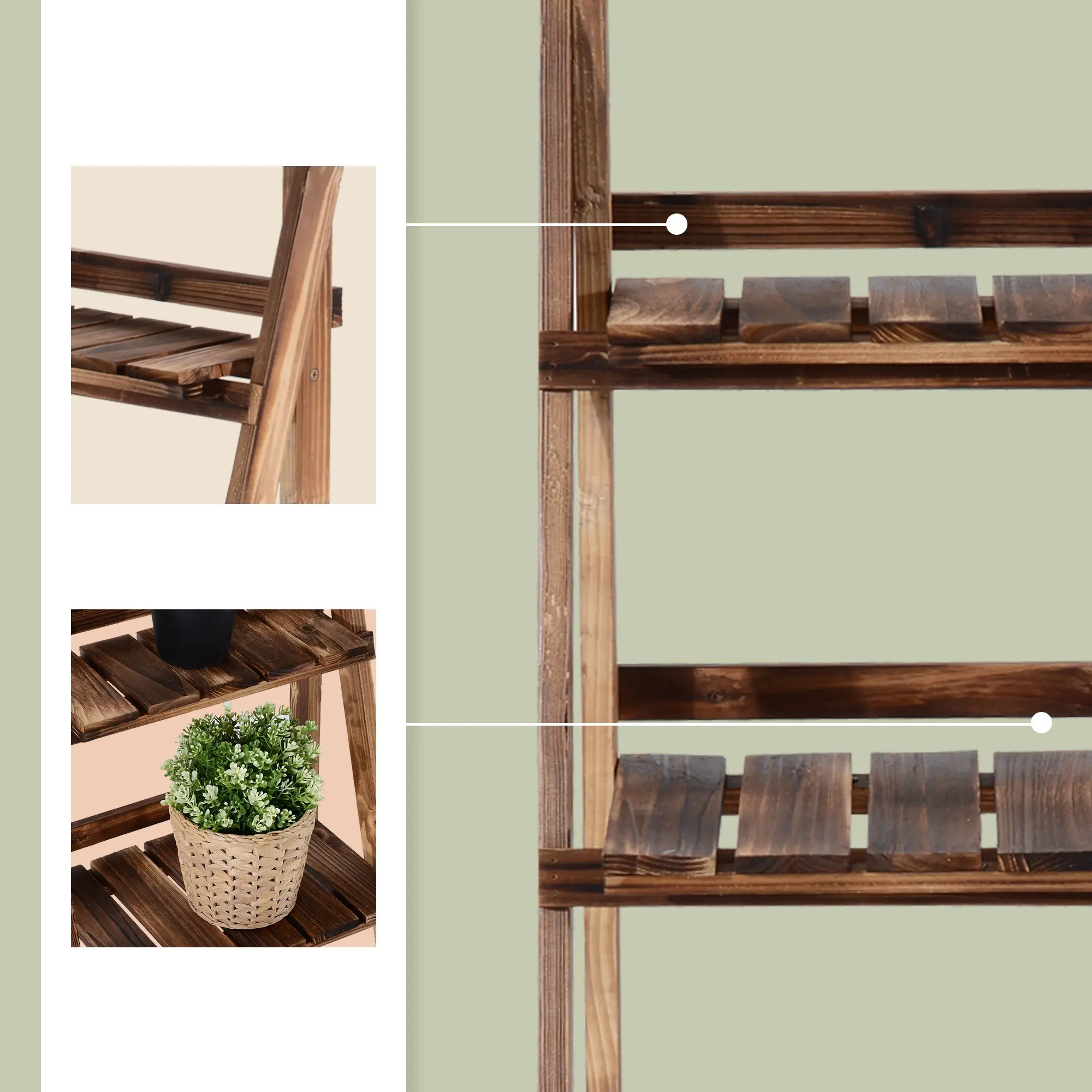 Складной стеллаж для цветов Outsunny 845-111 (Natural) - 7