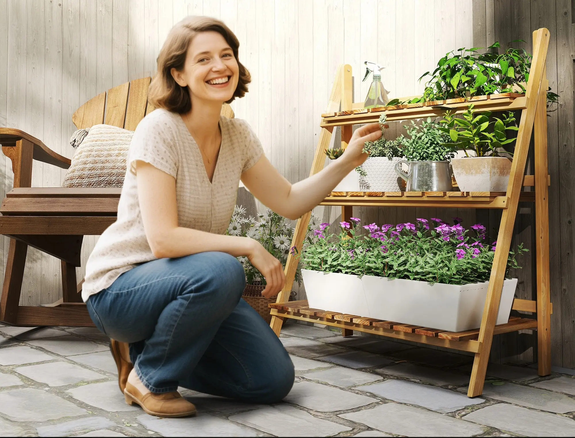 Складной стеллаж для цветов Outsunny 845-112 (Natural) - 6