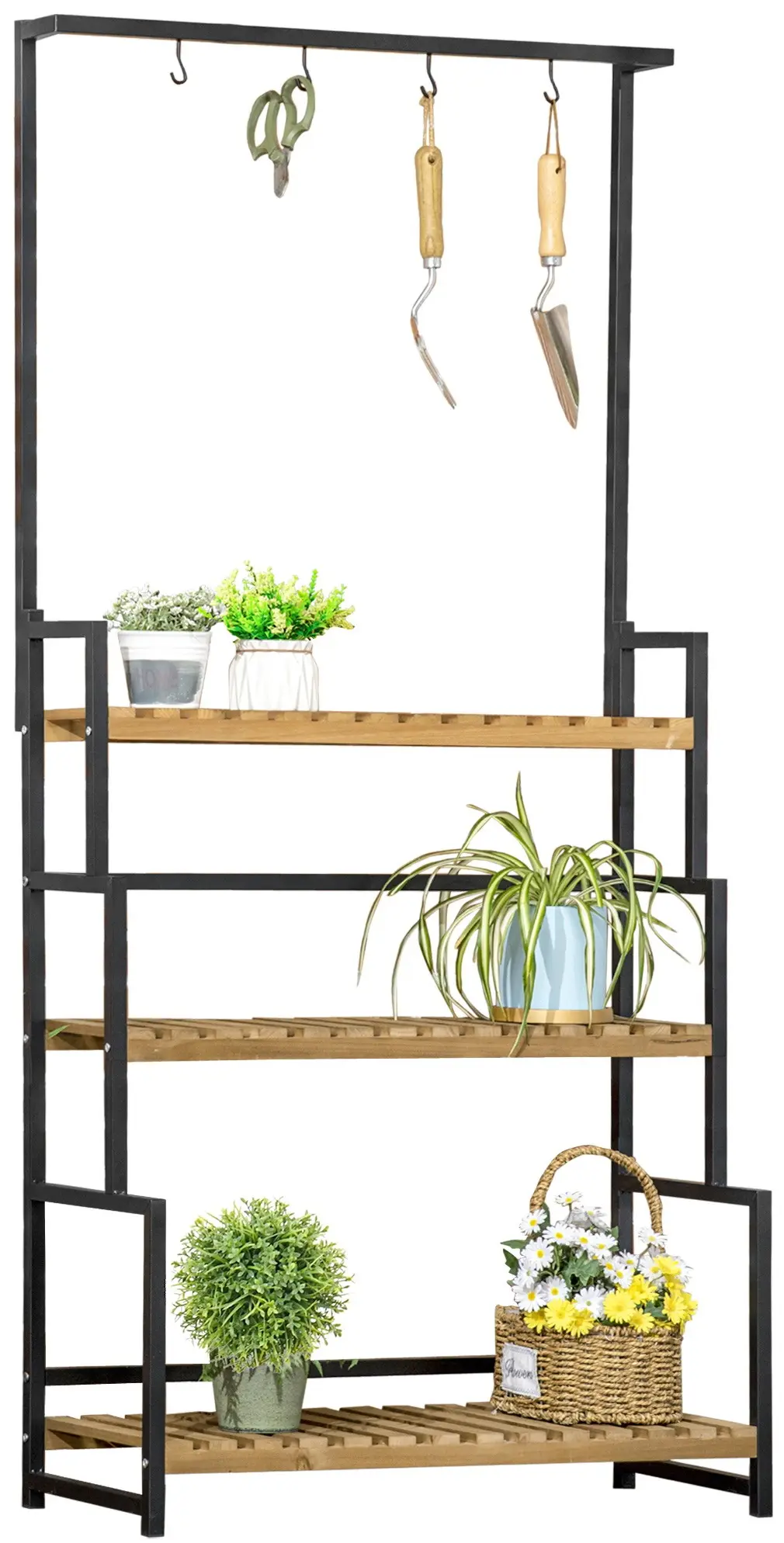 Стеллаж для цветов Outsunny 845-788V00ND (Natural/Black) - 3