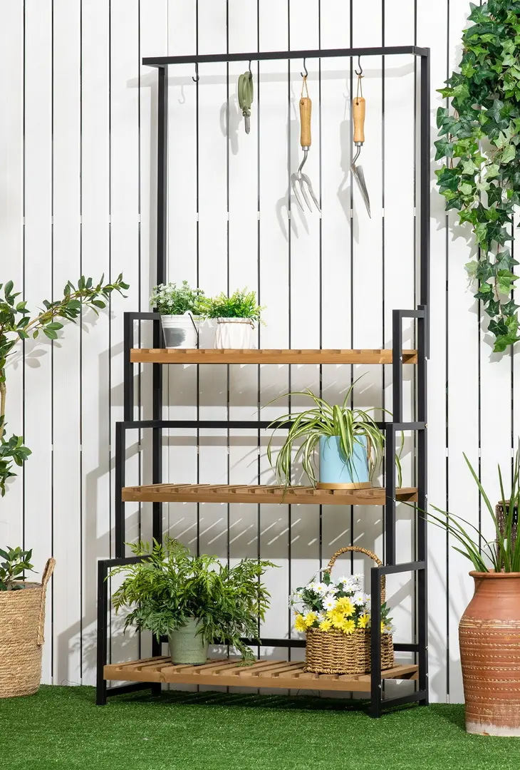 Стеллаж для цветов Outsunny 845-788V00ND (Natural/Black)