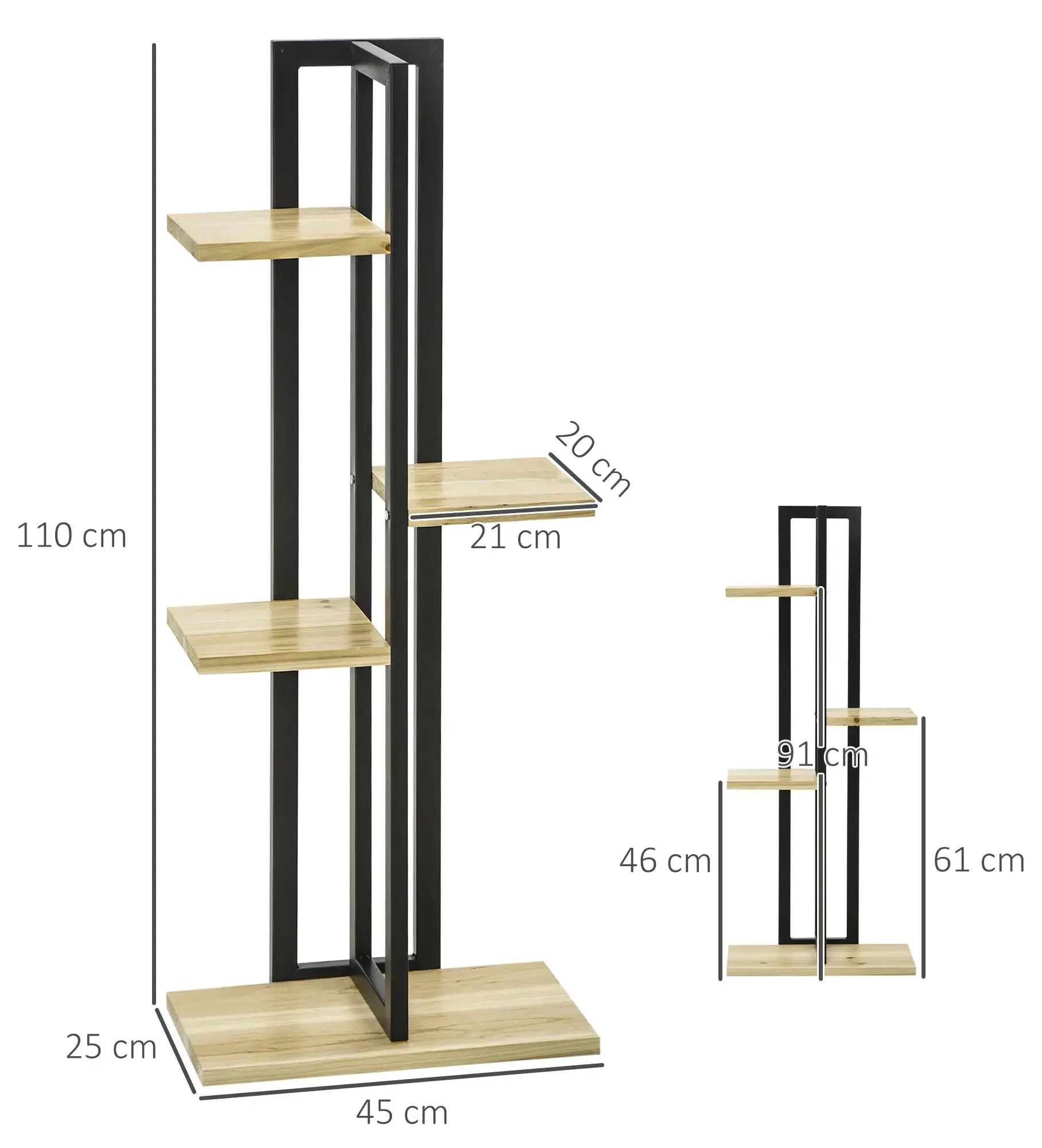 Etajera pentru flori Outsunny 845-906V00BK (Black/Natural) - 4