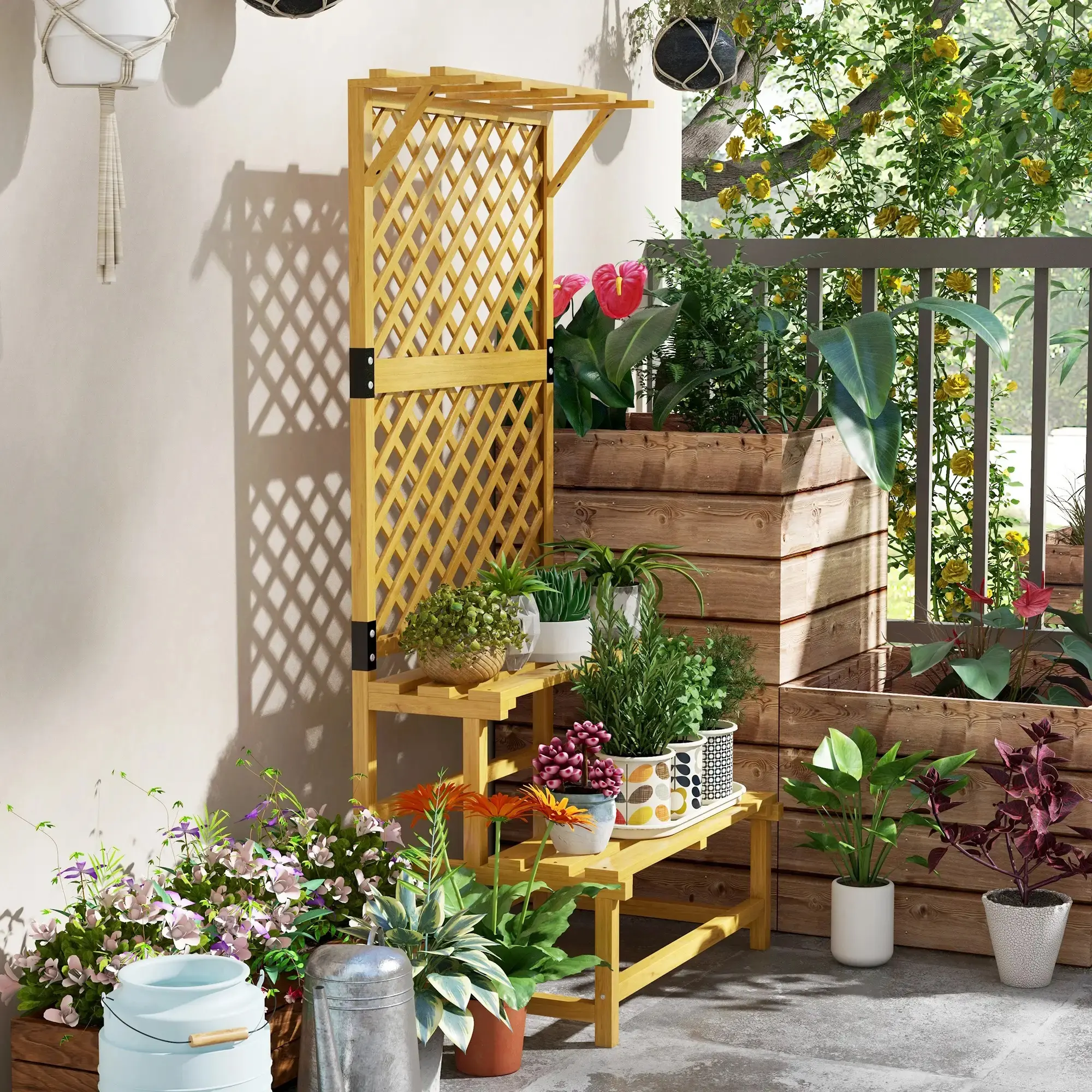Стеллаж для цветов со шпалерой Outsunny 84H-116V01YL (Yellow) - 5