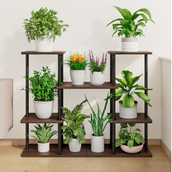 Etajera pentru flori Tempo Kondela Leder (Black/Rustic Wood)