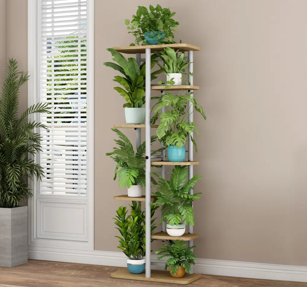 Etajera pentru flori Tempo Kondela Ledor Tip 3 (White/Sonoma Oak) - 2