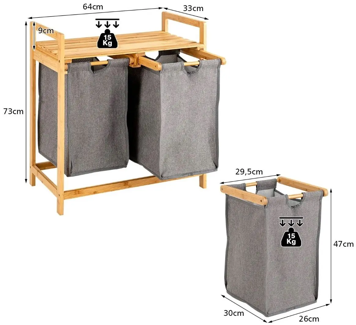 Корзина для белья Costway JV10141NA (Wood/Grey)