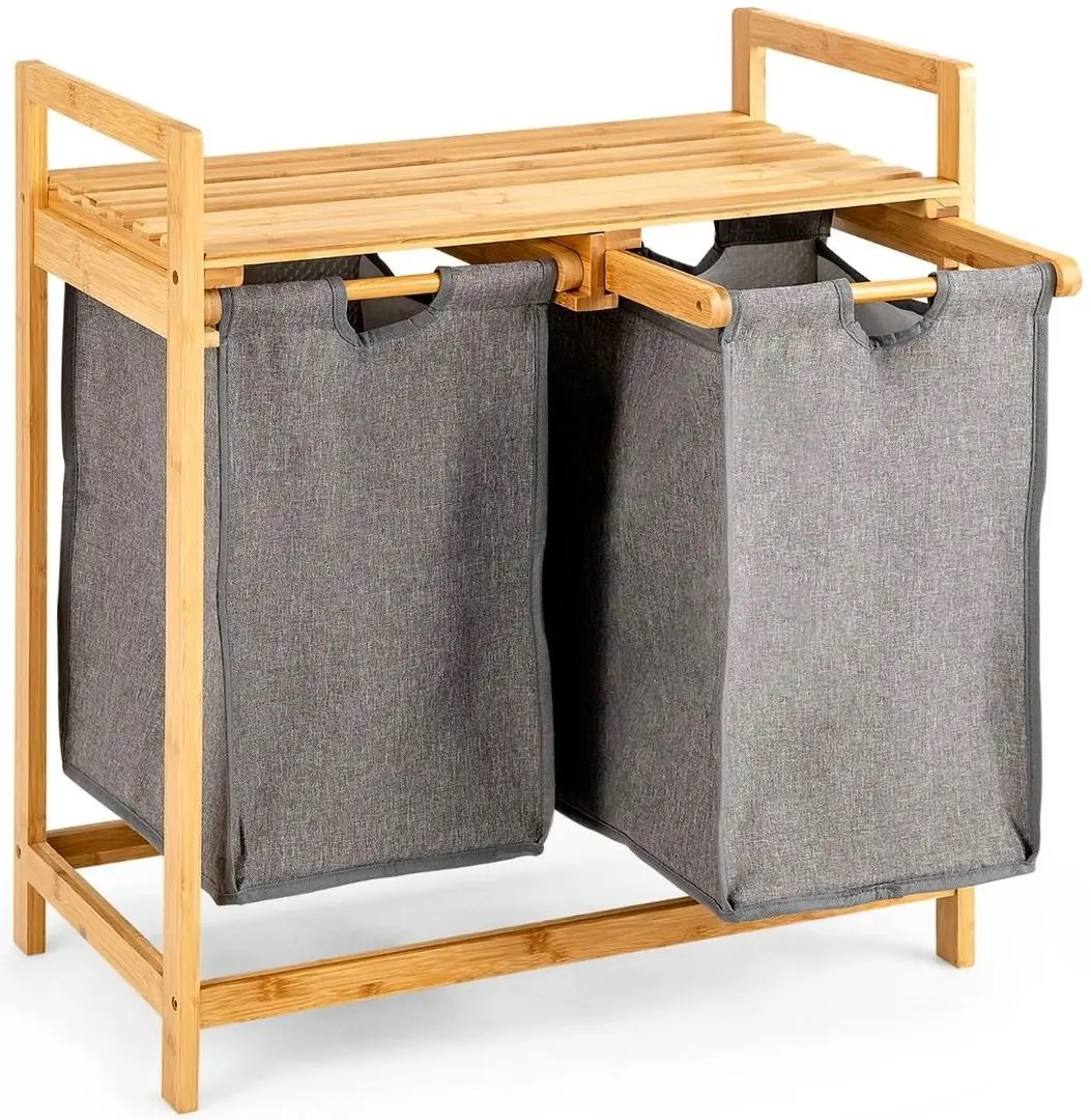 Корзина для белья Costway JV10141NA (Wood/Grey)